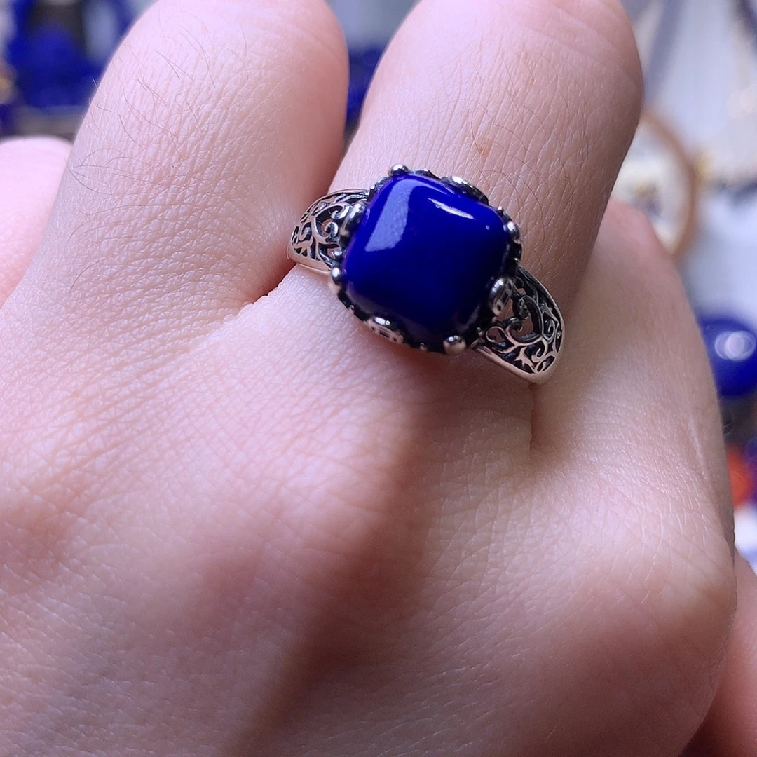 青金石银S925镶嵌戒指