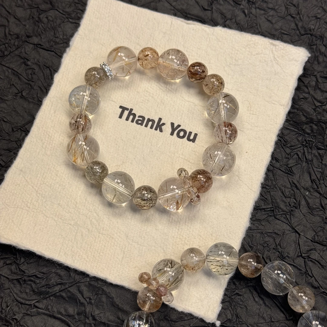 【富得流油2.0】天然黑金超七水晶跑环手串10mm+多样性发一W187