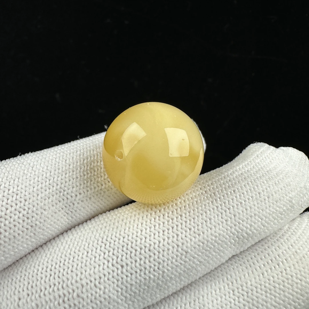 M4625天然原矿蜜蜡 鸡油黄 单珠 19.6mm抖音基地质检发货