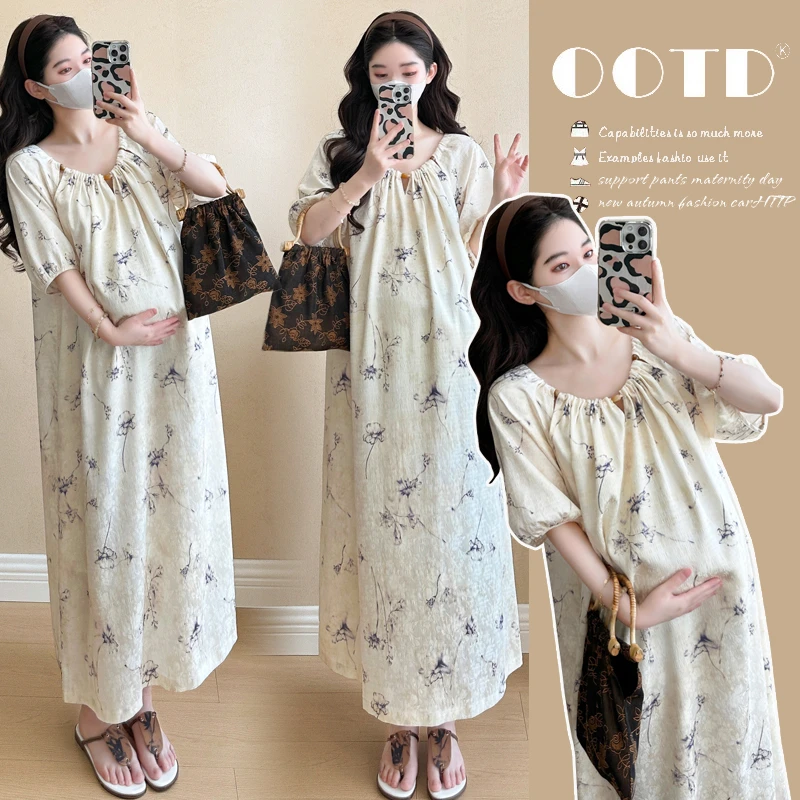 孕妇装夏款连衣裙2025新款时尚国风减龄宽松显瘦短袖气质夏季裙子