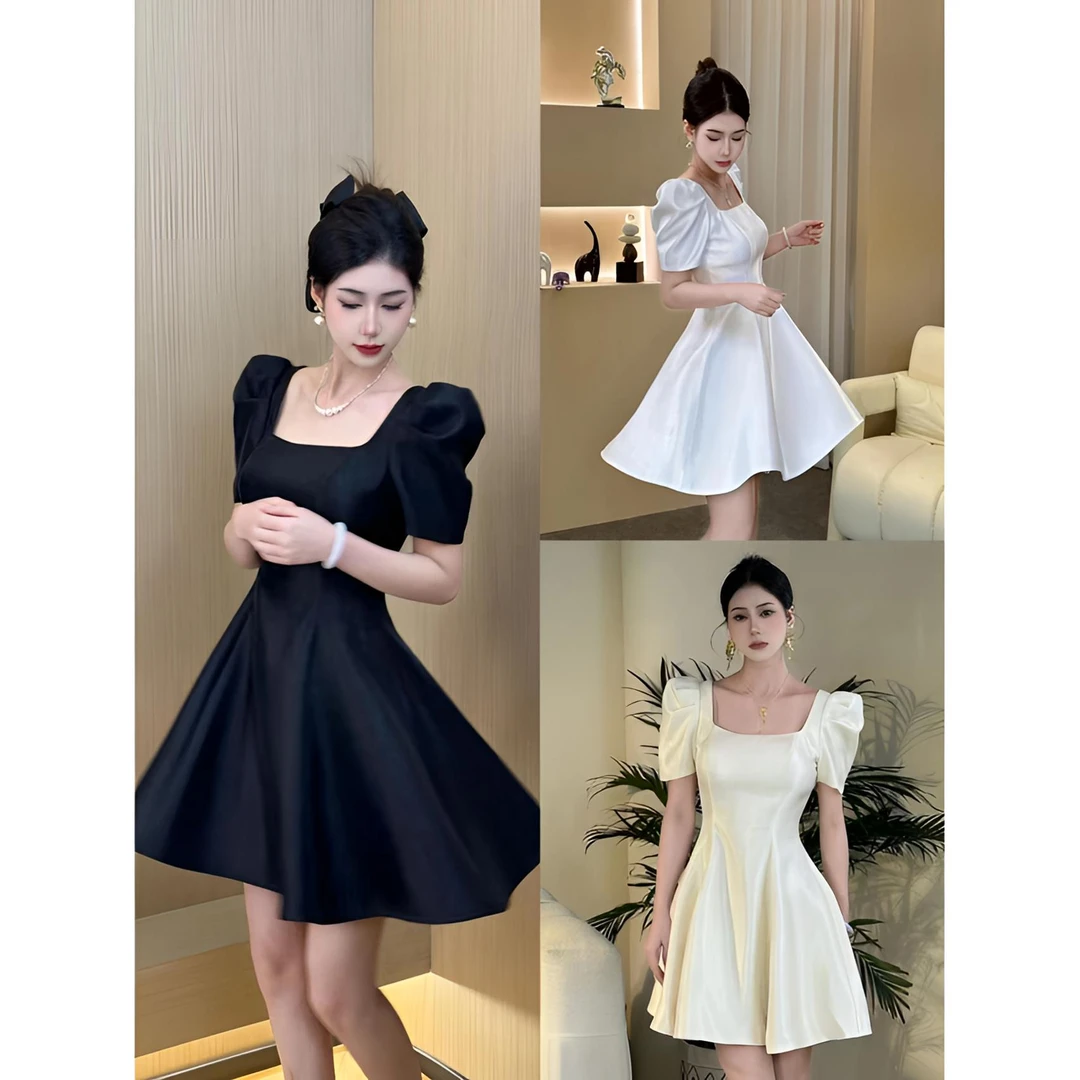 【贝贝定制】新款夏季泡泡袖小个子时尚夏季小众修身黑色40503