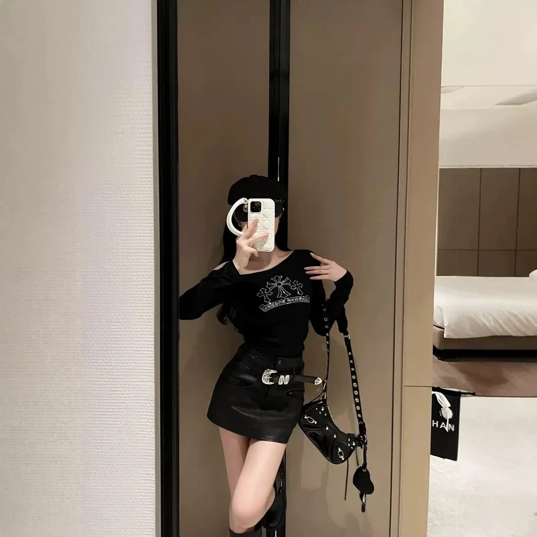 编号001-050春秋气质百搭修身设计感长袖打底T恤 -1