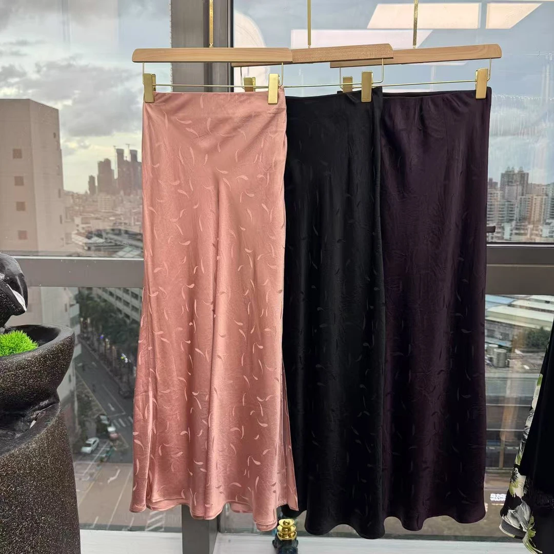 2025夏季新款树叶提花百搭醋酸印花半裙