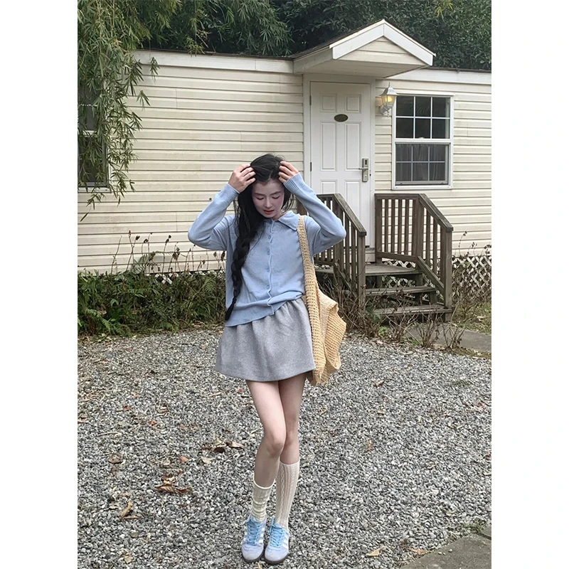 2025秋季新款时尚韩系洋气减龄高级感长袖针织衫女高腰百搭半身裙