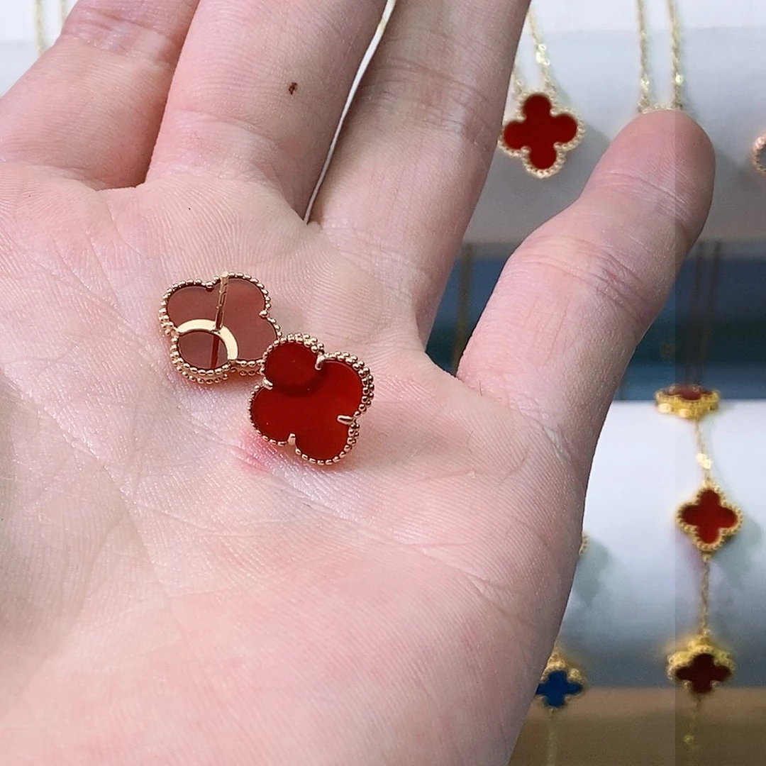 玛瑙/玉髓耳钉18K金镶嵌玫瑰金