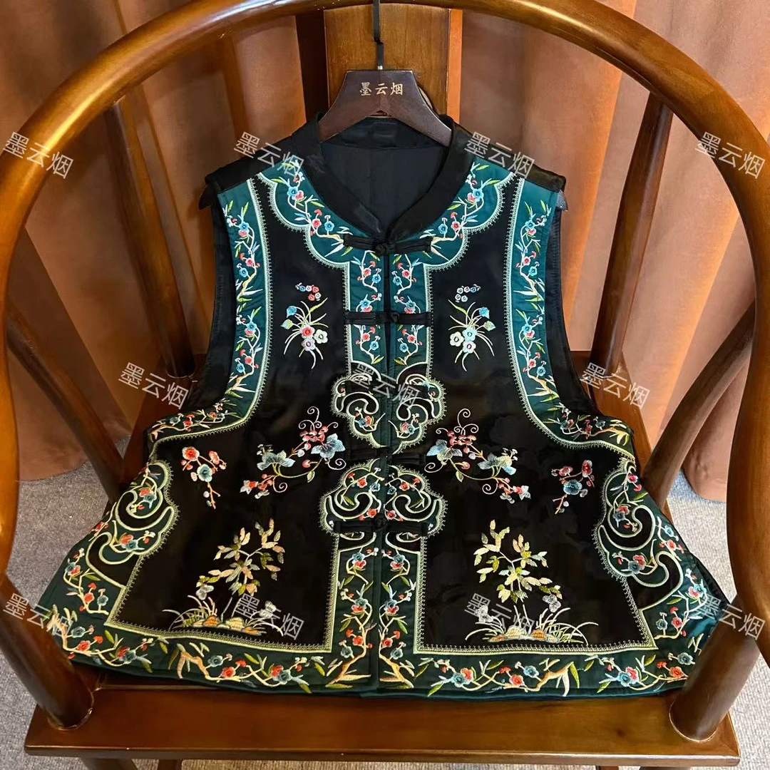 【莺红】新中式女装秋冬加棉马甲刺绣中国风盘扣厚款圆领上衣坎肩