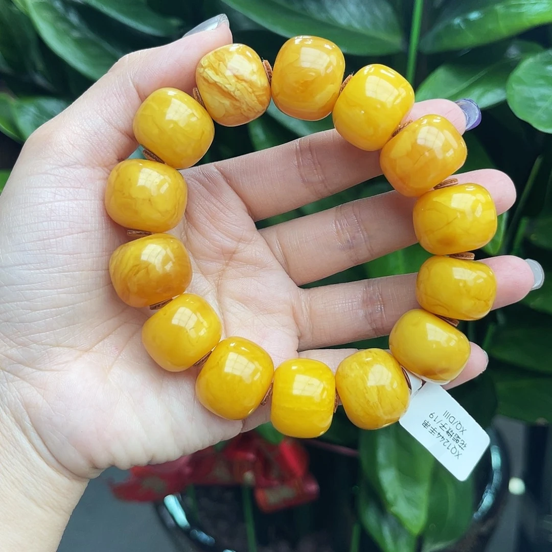 琥珀未镶嵌手链19m鸡油红妖花