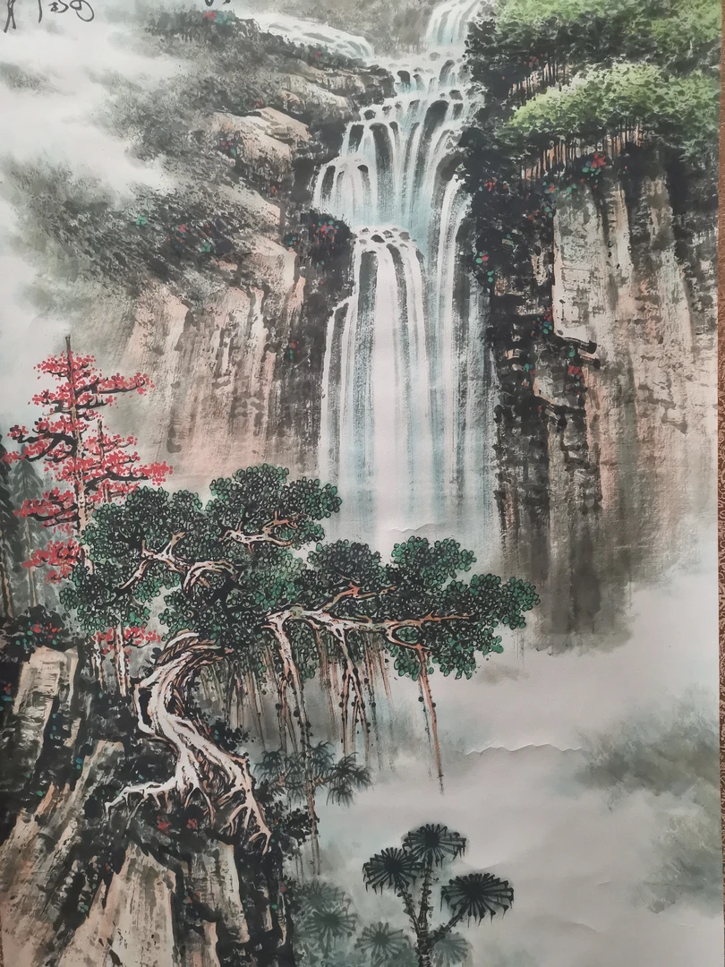 中堂连天川瀑图装饰画.手工装裱.复刻古画