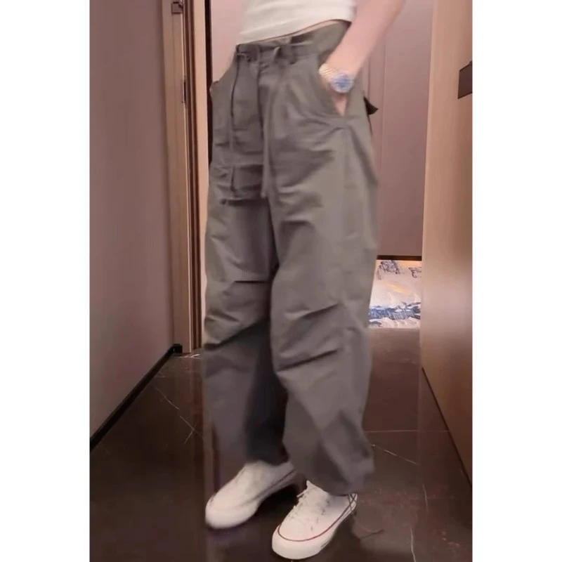 大码女装新款个性帅气牛仔裤女胖MM薄款小众水洗棉高腰百搭工装裤