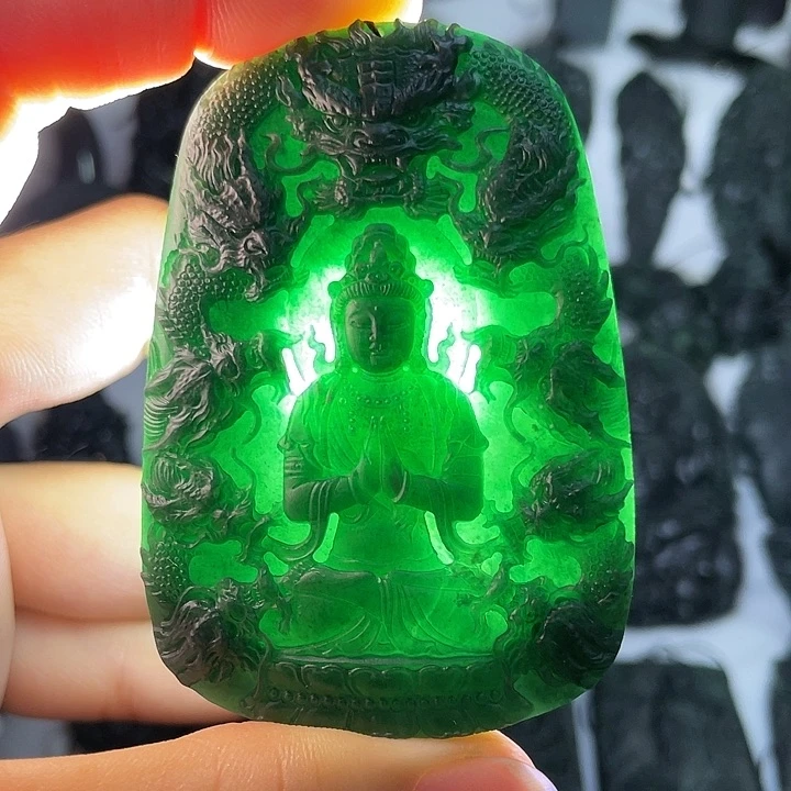 定制翡翠未镶嵌九龙观音