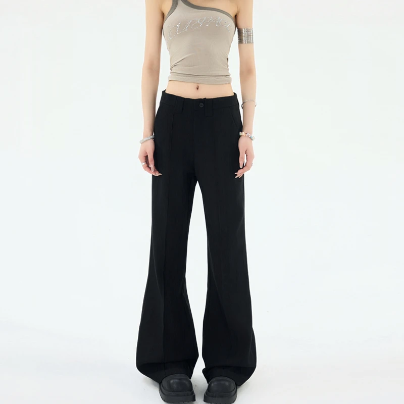 MJB 2025秋冬新款简约通勤黑色条纹微喇西装裤女显瘦百搭休闲长裤