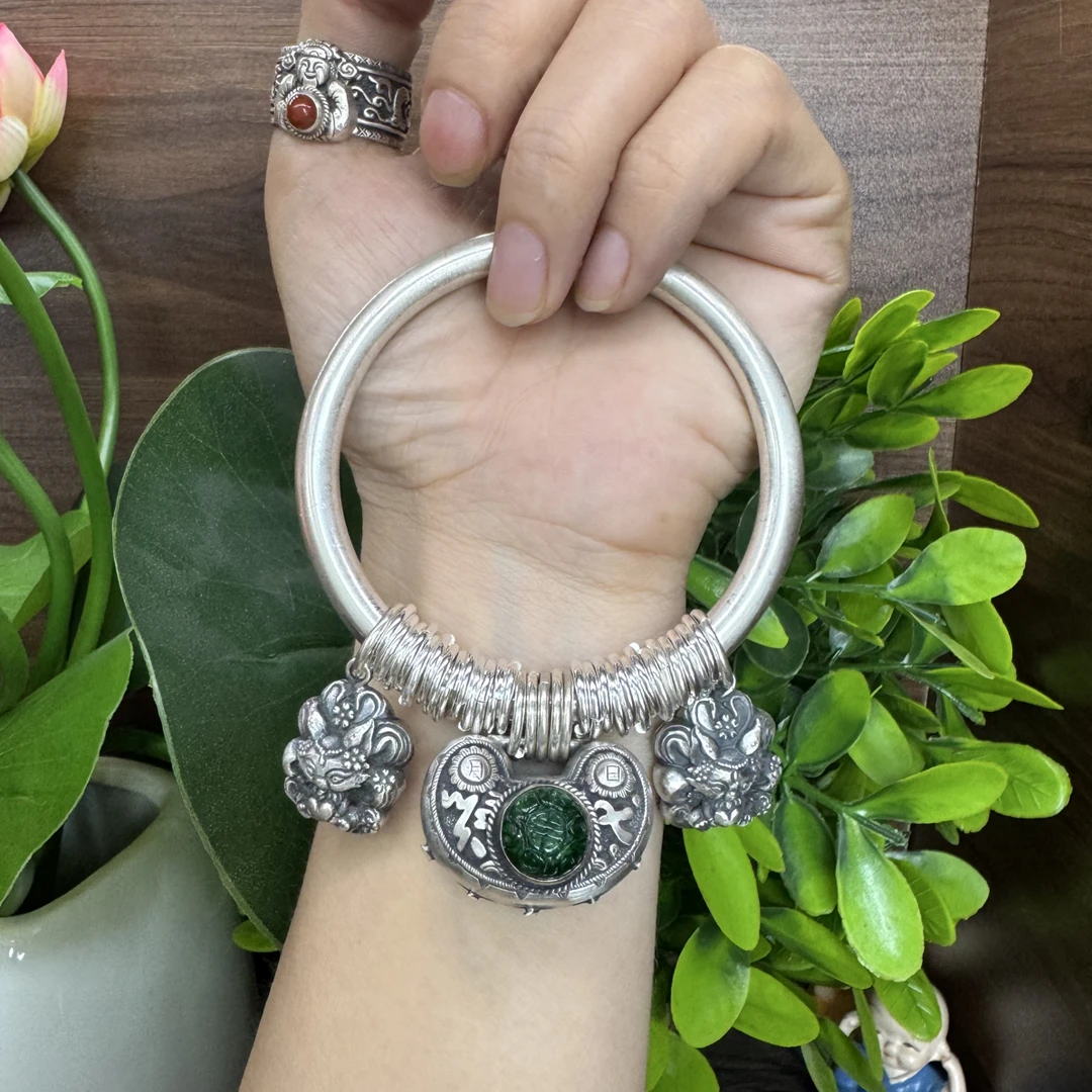 足银手镯 小郑家纯银手工錾刻手镯