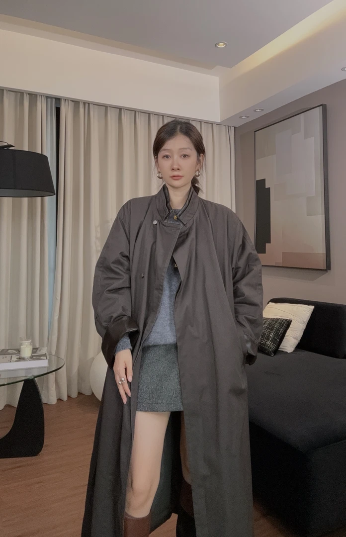 韩版气质白鸭绒风衣时尚加绒保暖大衣冬季通勤外套防风长款【2633】