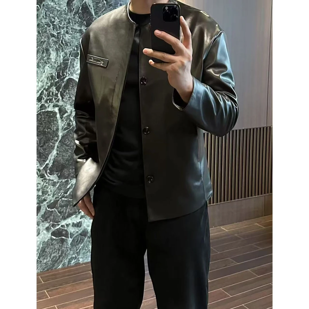 【原价1380断码福利】无领皮衣秋季新款