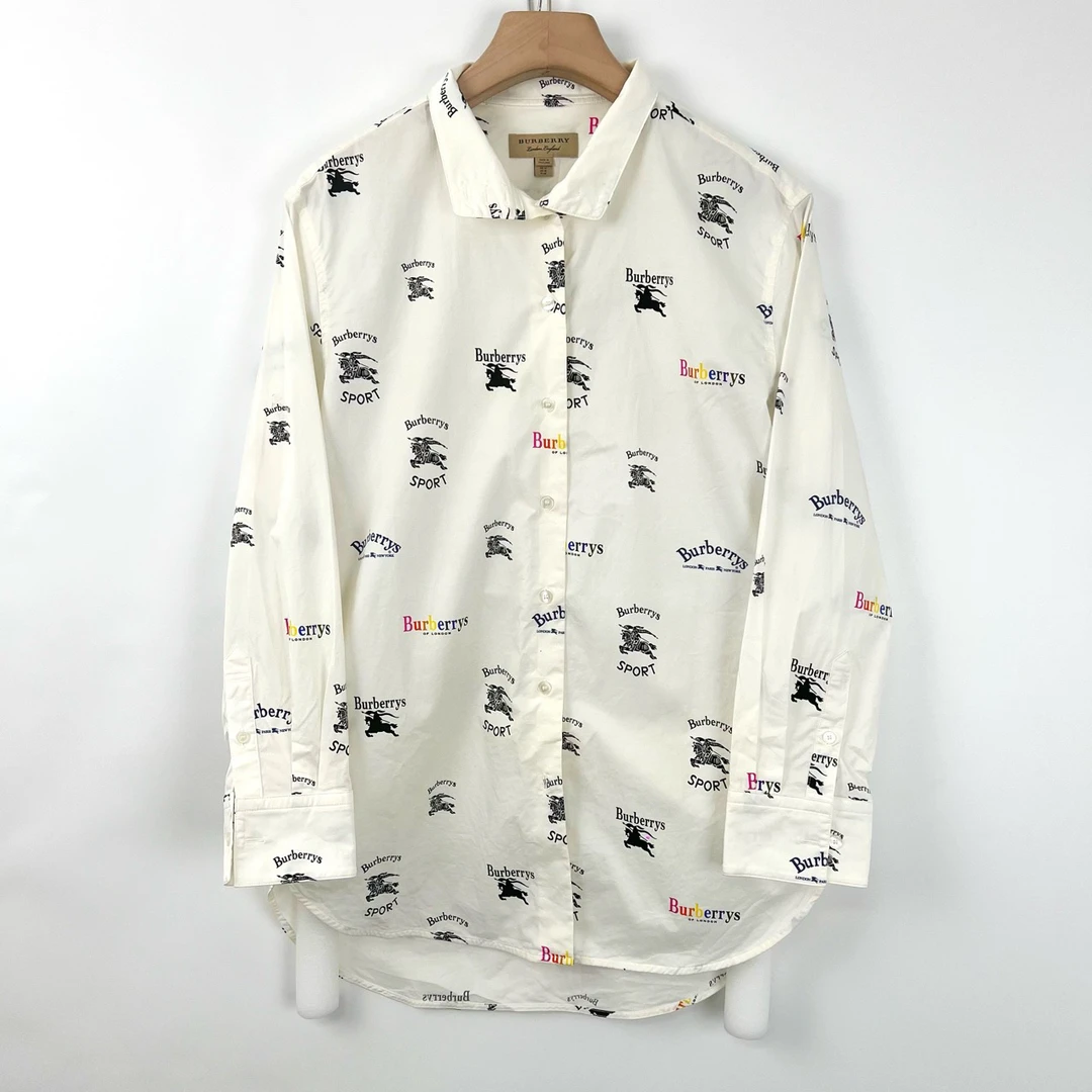 95新 BURBERRY/博柏利 uk12码/白色彩虹字母战马衬衫/05196