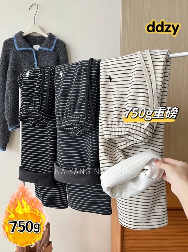 【条纹裤】加厚绣垂感拖地小马刺时尚休闲运动百搭显瘦1299毛巾裤