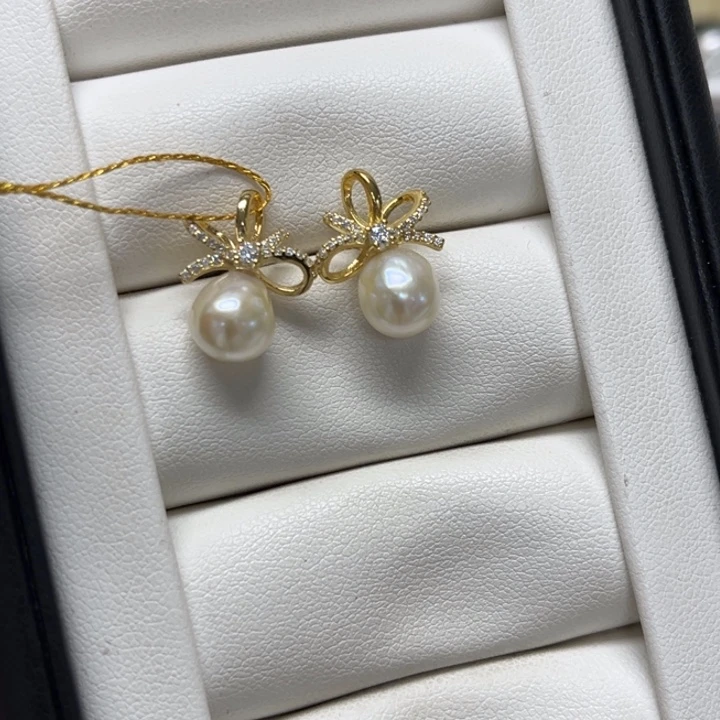 银S925镶嵌海水珍珠耳饰AK7-8mm30号