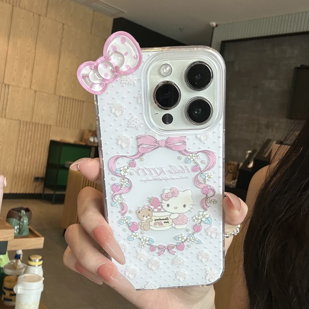 BANCA花环KT猫波点蝴蝶结适用苹果16/17手机壳华为vivo小米oppo