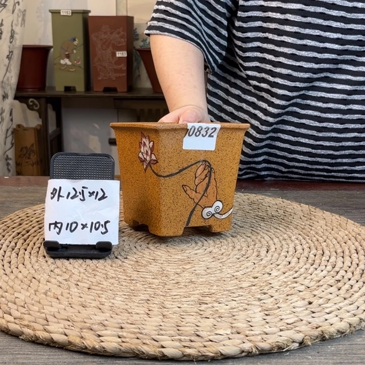 紫砂花盆 柴烧佛手彩绘签筒0832