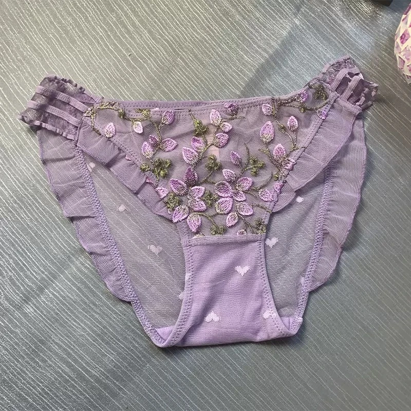 蕾丝网纱刺绣女士舒适透气低腰短裤