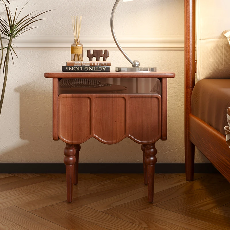 卡熙缇实木床头柜卧室简约现代复古储物柜多功能床边收纳柜S2302N