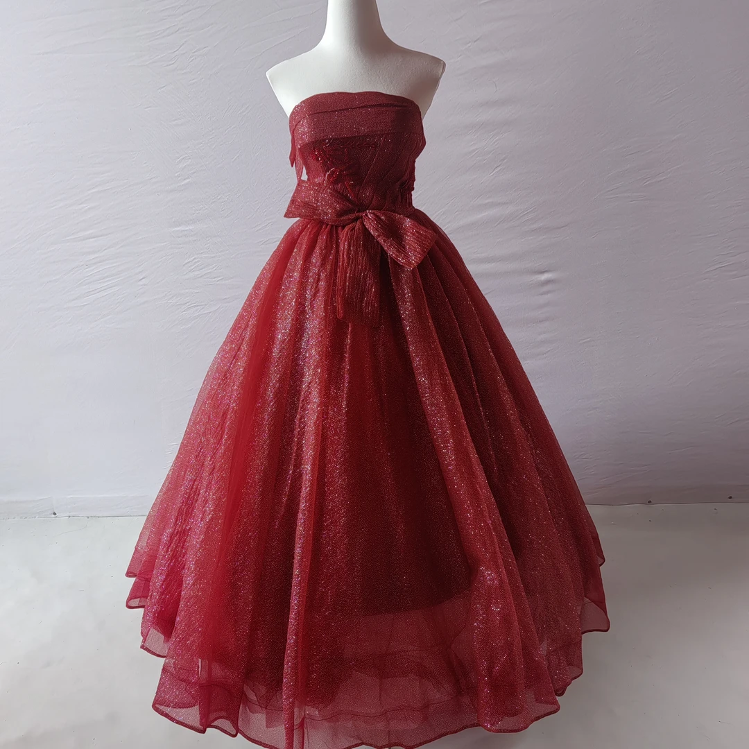 S码 酒红蓬蓬裙 抹胸 有拖尾