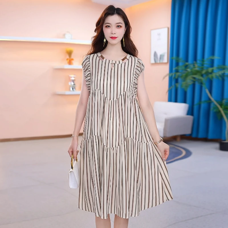 【连衣裙】夏季新款时尚百搭大码女装显瘦减龄遮肚女装连衣裙