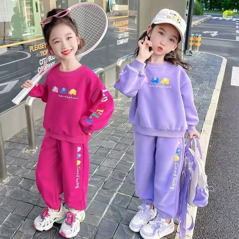 女童春秋时髦套装女宝宝卫裤新款洋气儿童休闲宽松卫衣运动两件套