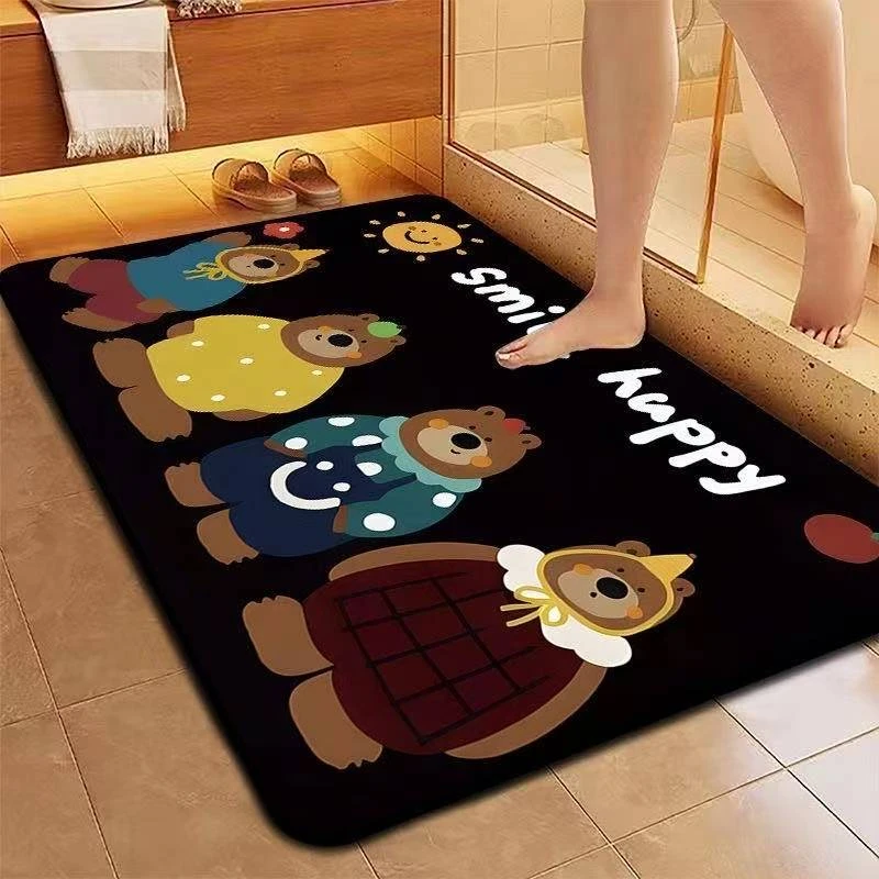 A481-[40X60]小熊卡通硅藻泥防滑吸水地垫卫生间门口家用速干垫子