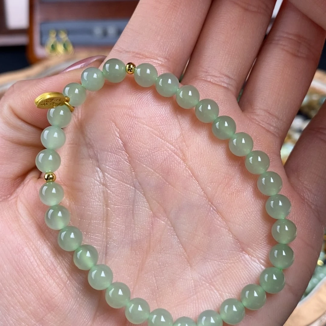 和田玉冰晴猫眼手串6mm未镶嵌