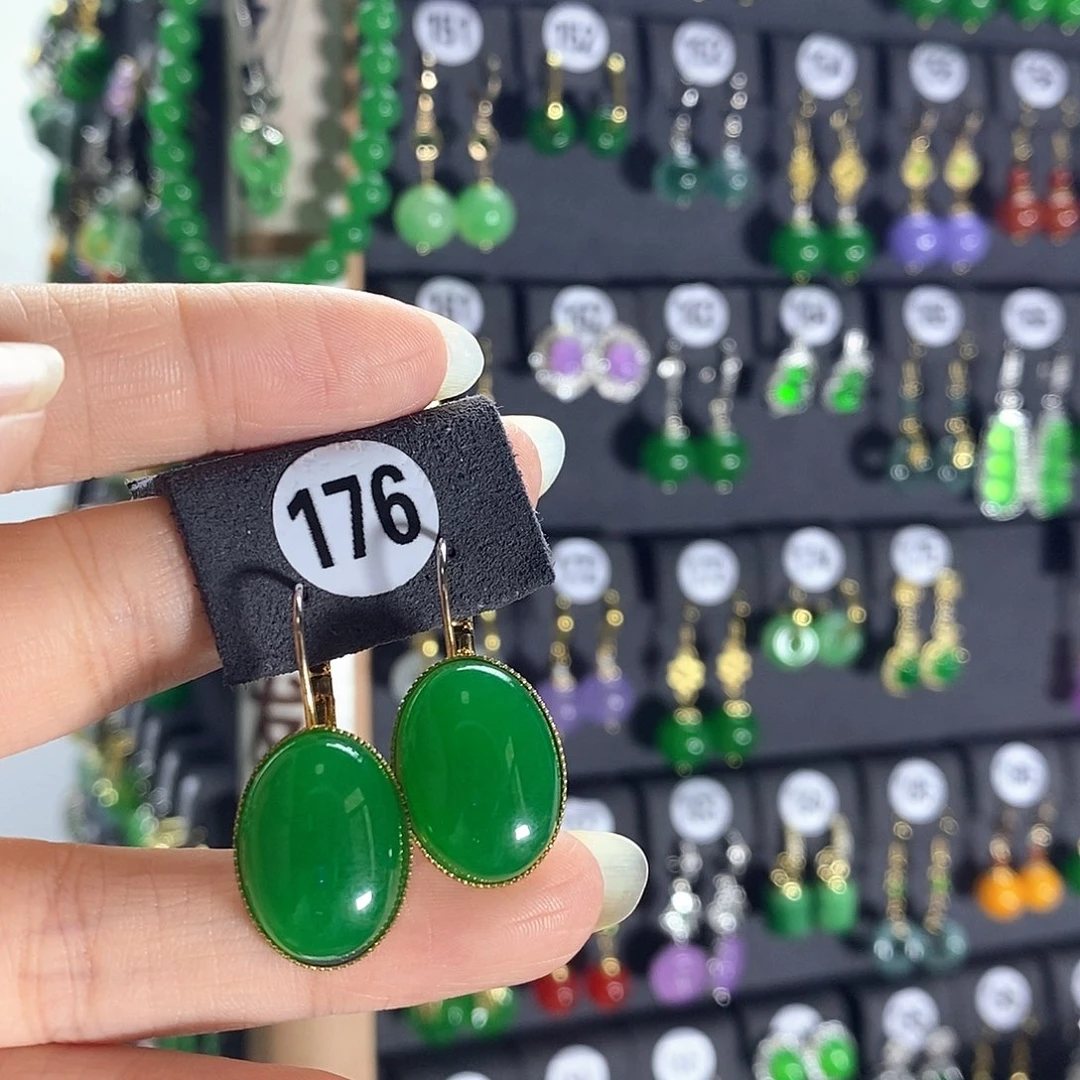 银S925镶嵌翡翠耳饰176