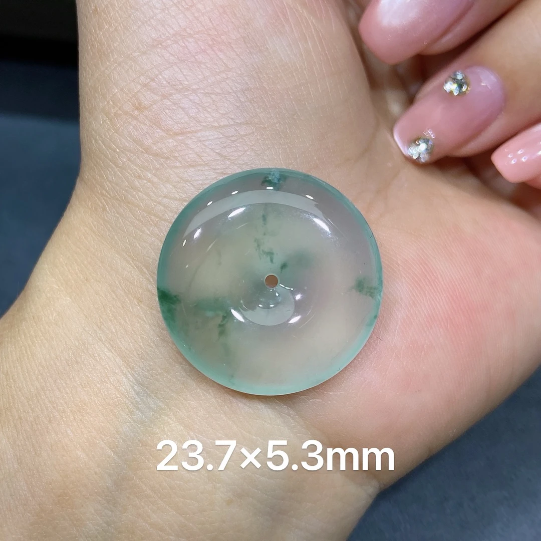 缅甸天然A货翡翠 老坑高冰种灵动飘花平安扣吊坠 玉质细腻 k002