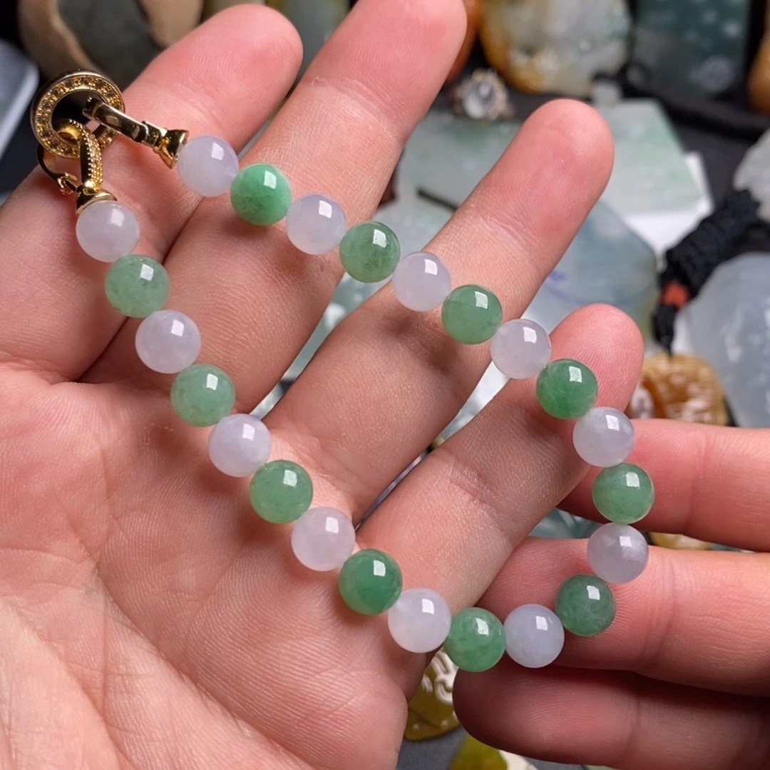 定制翡翠未镶嵌双彩翡翠手串