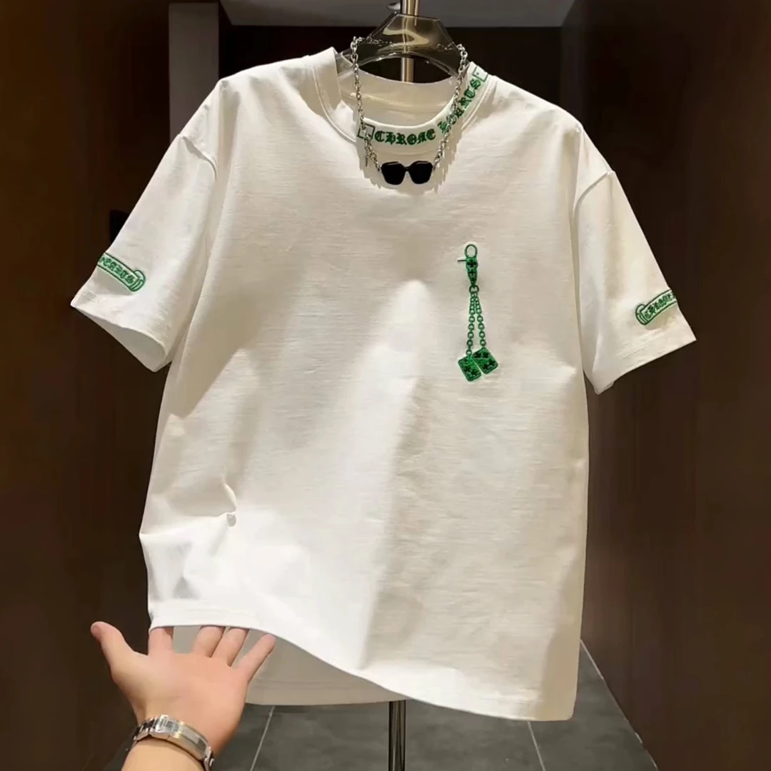 时尚新款国风潮牌短袖轻奢圆领T恤男款夏季ins半袖宽松休闲上衣