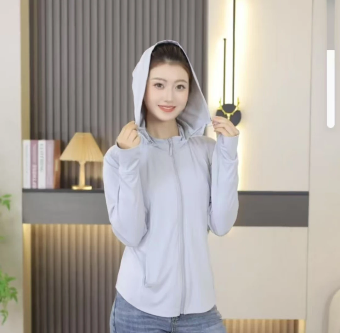 凉感连帽户外防晒衣女夏新款防紫外线户外休闲透气冰丝防晒服外套