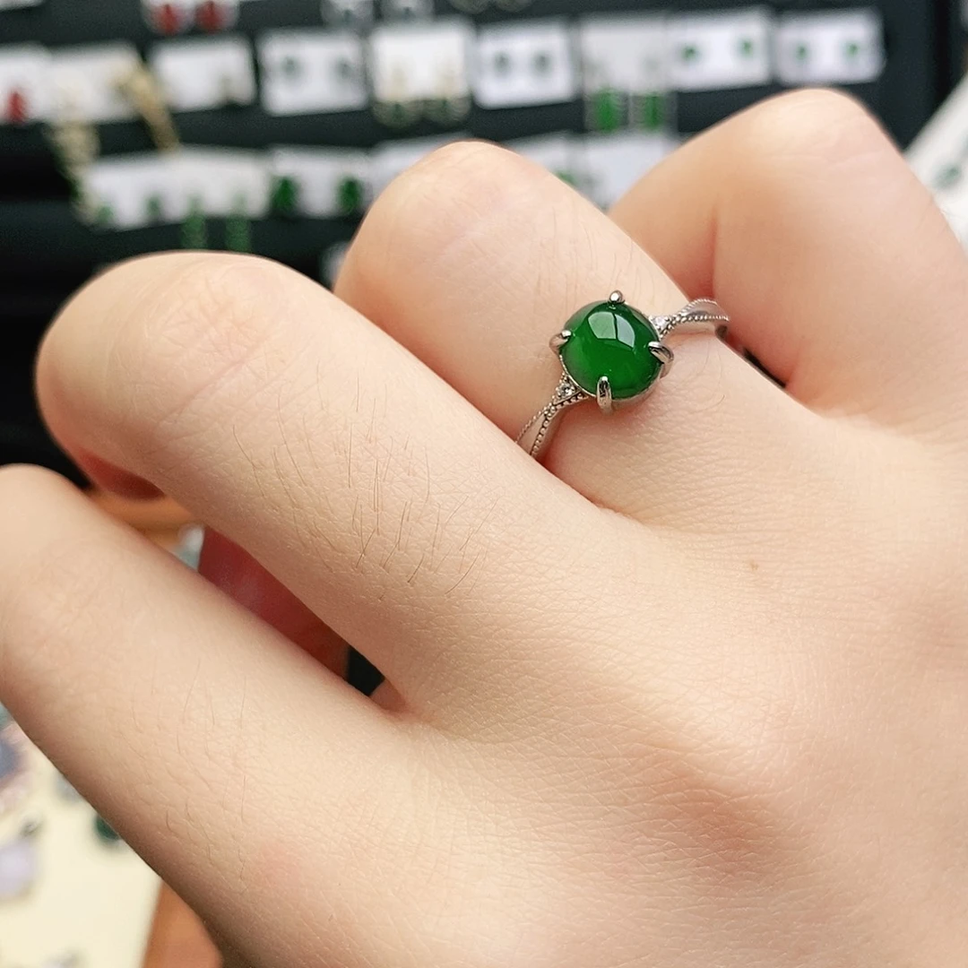 翡翠戒指银S925镶嵌翡翠