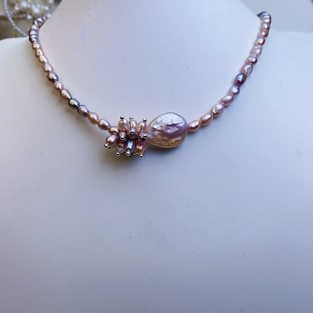 淡水珍珠颈饰银S925镶嵌