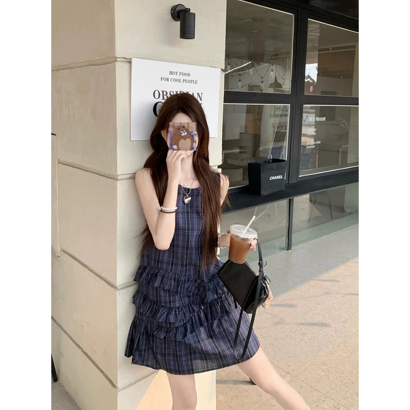 【NO退NO换】韩系甜美风木耳边背心连衣裙13916  裙长80