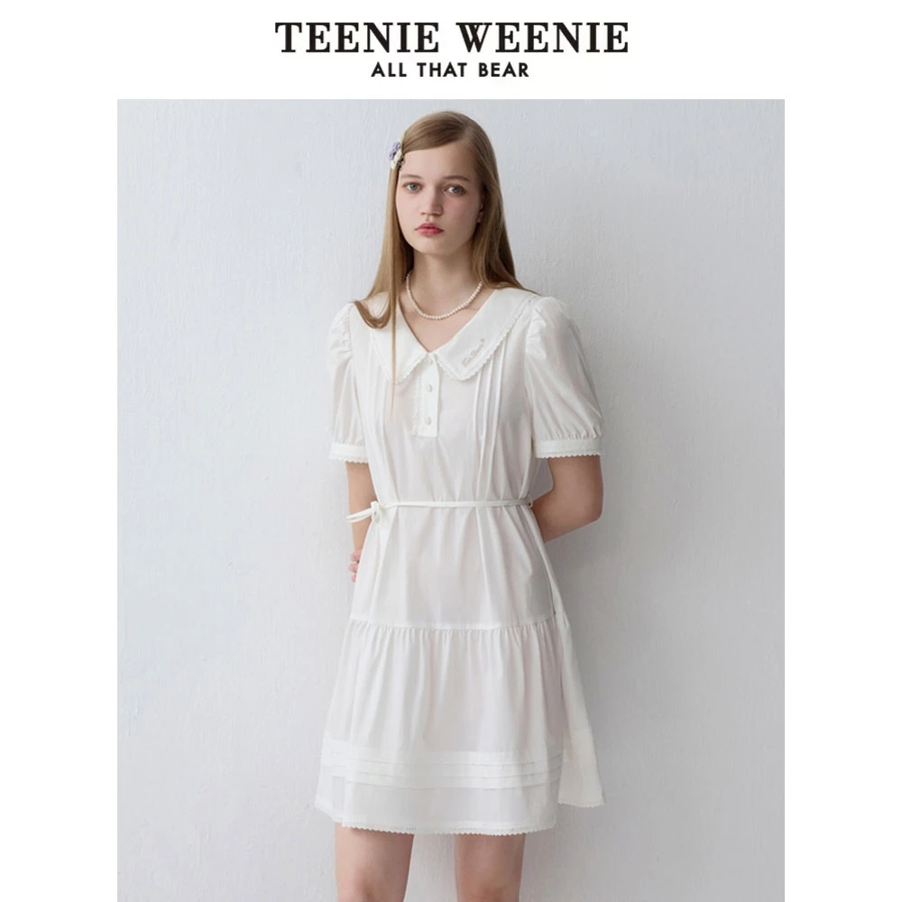 TeenieWeenie小熊24娃娃领A字连衣短裙蕾丝少女感裙TTOW242502T