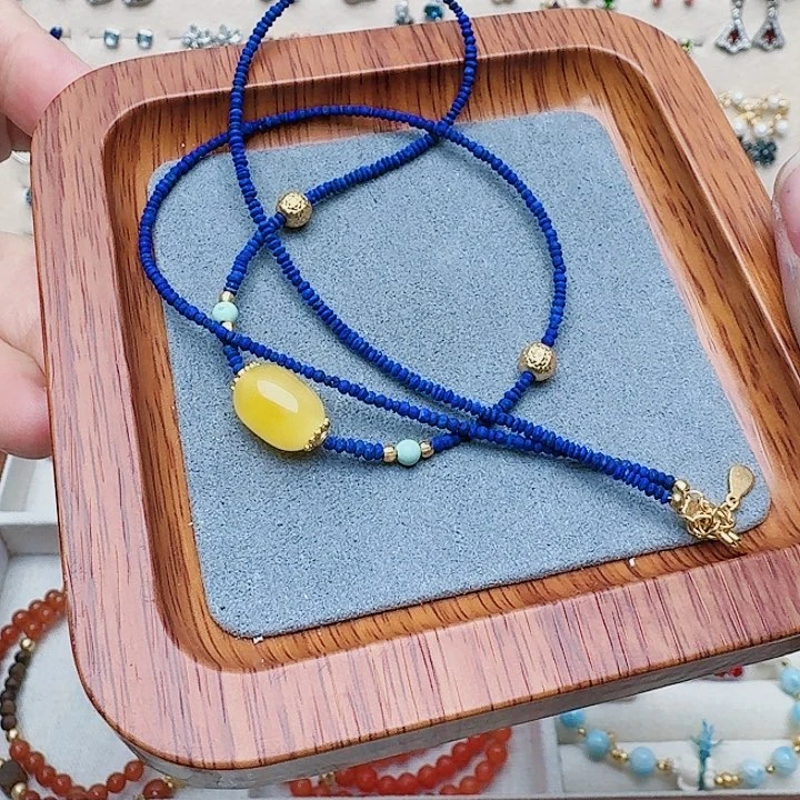 青金石颈饰银S925镶嵌吊坠