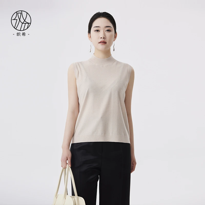 TESSITI｜织希2025春季新品白色珠片纱无袖针织衫