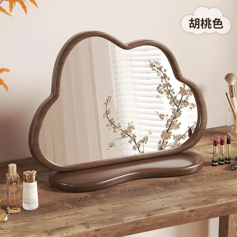 云朵化妆镜梳妆台镜子卧室桌面台式装饰镜摆台法式复古实木梳妆镜