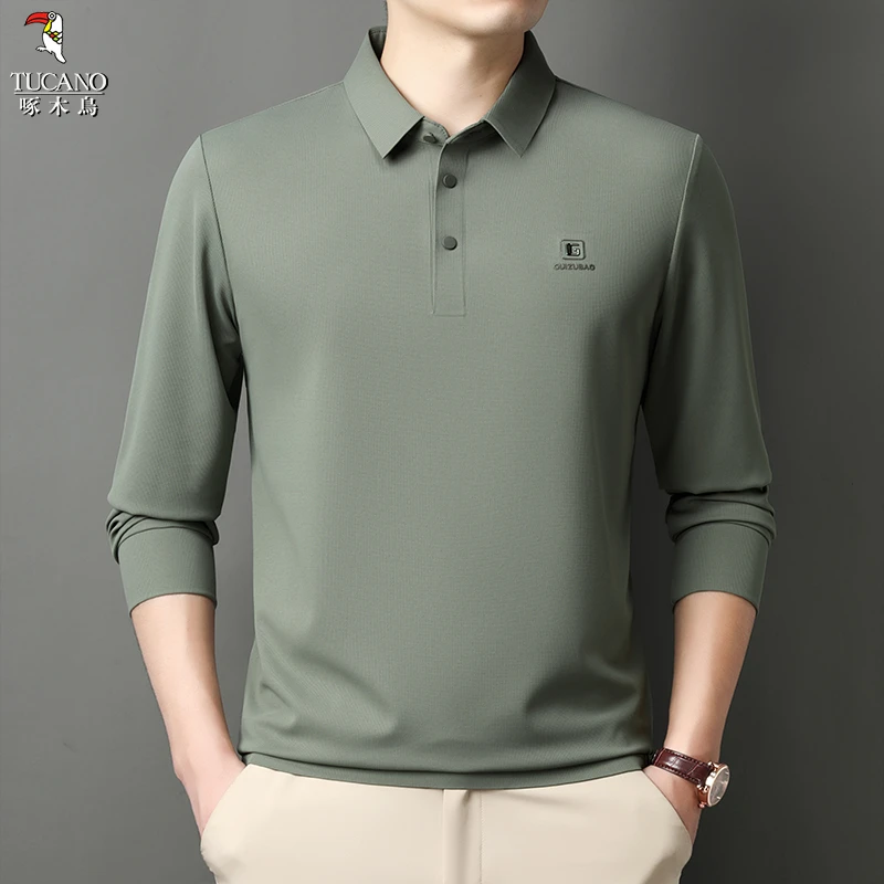 啄木鸟秋季新款2025年翻领半开纽扣休闲基础百搭纯色男式Polo衫