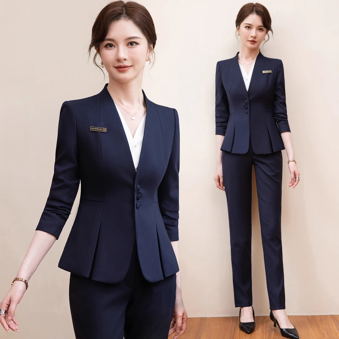 职业装女长袖套装新款气质女神范美容师酒店前台接待金店经理西服