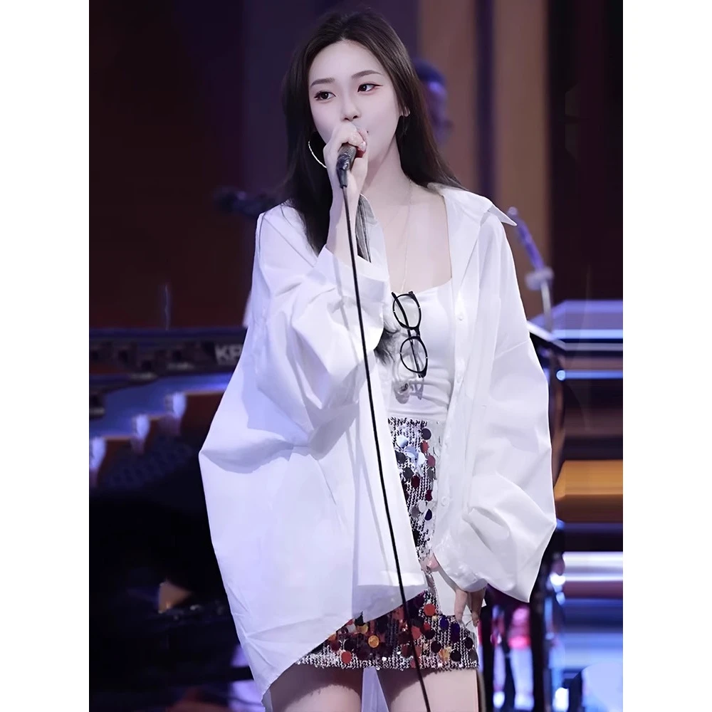 法式夏日气质中长款薄款长袖白色衬衫女新款夏季宽松气质防晒上衣