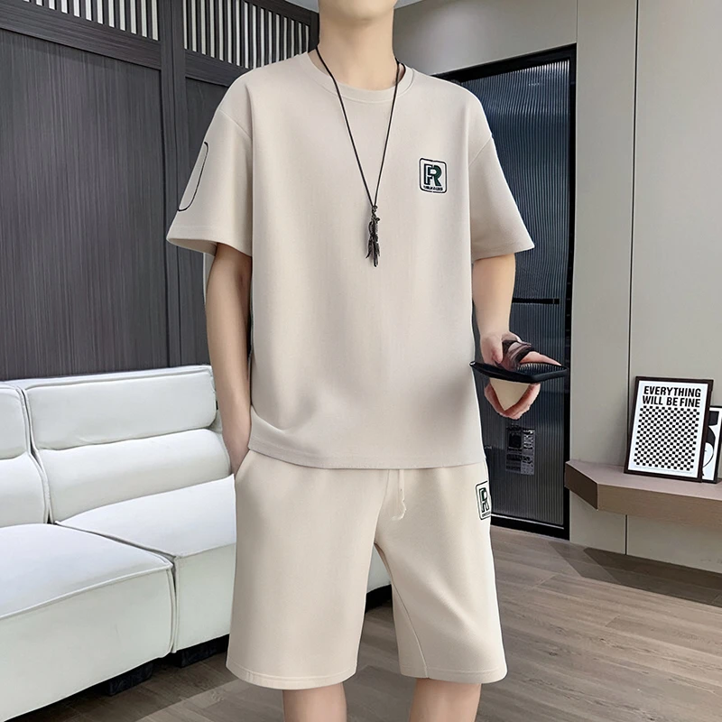 简约潮流夏季新款休闲运动套装男士宽松短袖短裤帅气搭配一套男装
