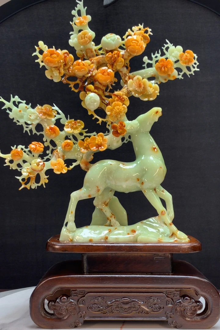 81525装饰摆件玉石雕刻电视柜玄关中式创意书房山水花鸟白菜