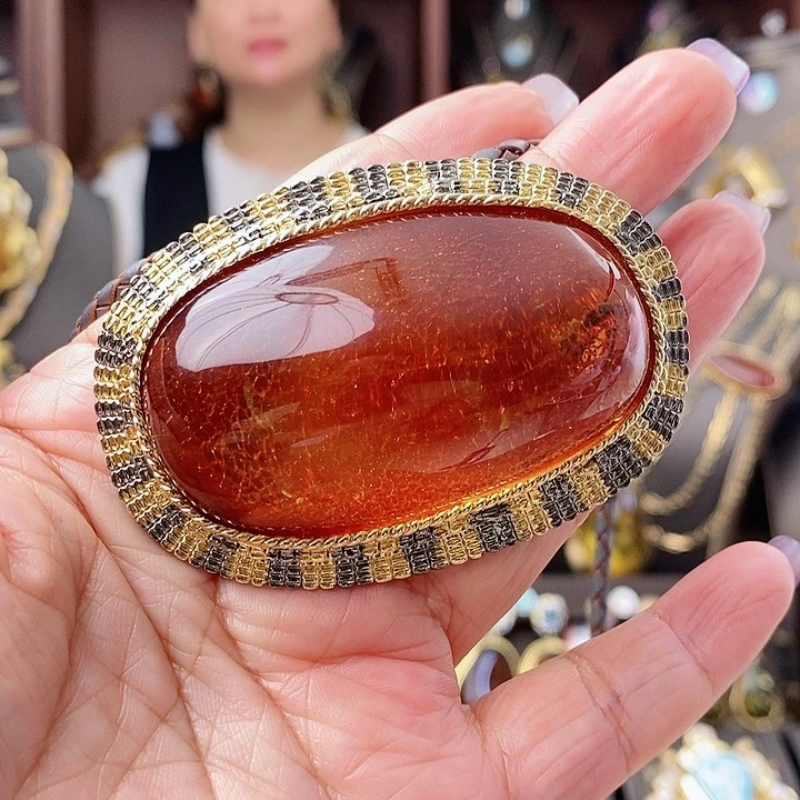 琥珀颈饰银S925镶嵌吊坠