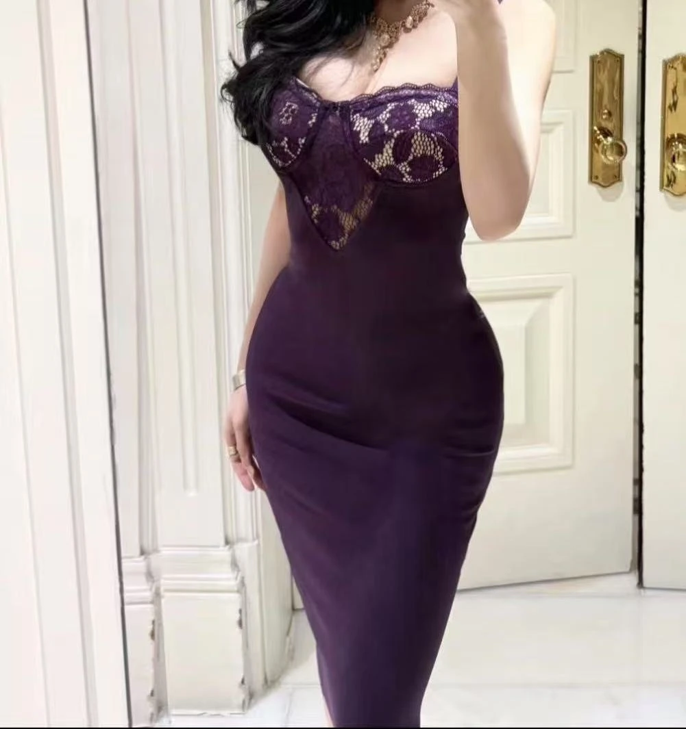 夏季V领吊带裙连衣裙礼服美背包臀性感吊带性感风法式修身裙子