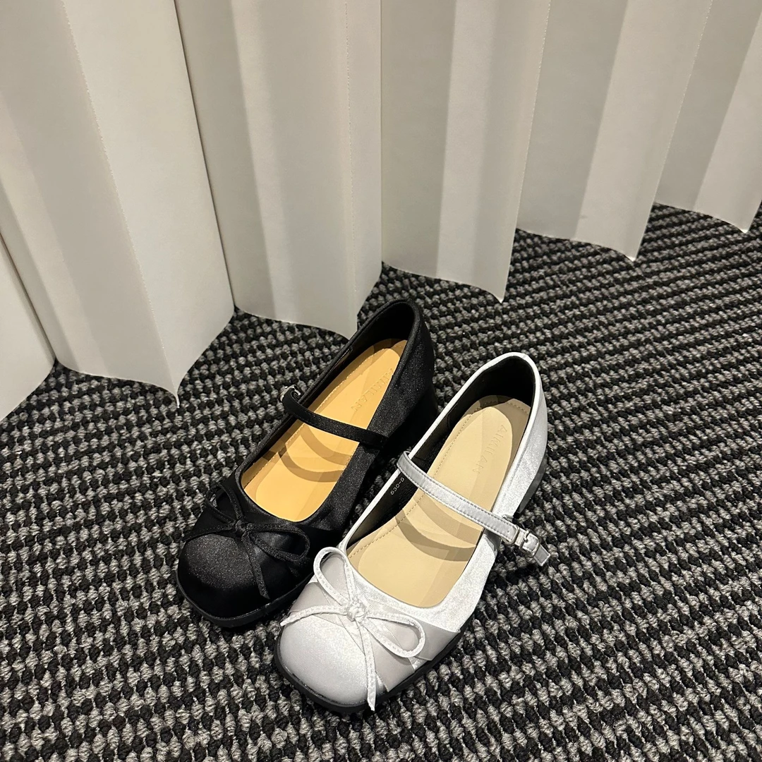 玛丽珍鞋女胖脚宽脚款蝴蝶结浅口一脚蹬单鞋大码